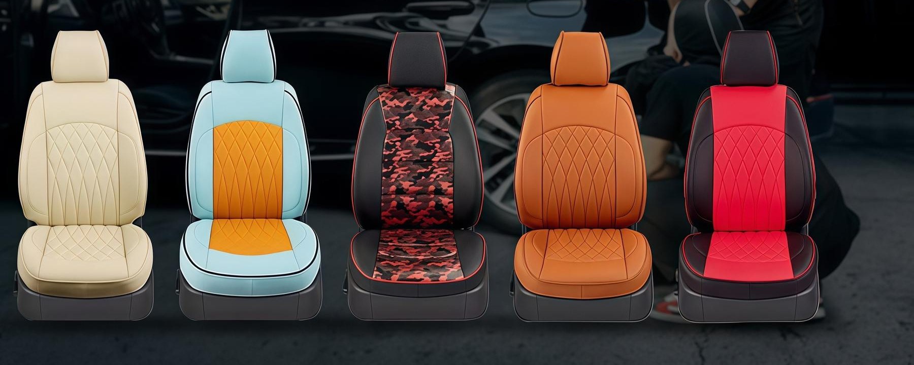 Custom-fit seat covers on the production line, colour matched